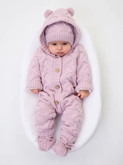 Комплект вязаный новорожденному: комбинезон+шапка+пинетки