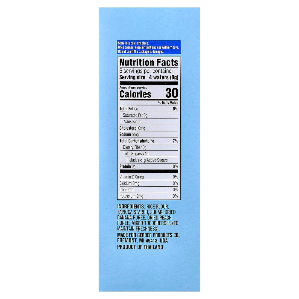 Gerber, вафли для прорезывания зубов, для детей от 7 месяцев, банан и персик, 12 пакетиков в индивидуальной упаковке, 4 г (0,14 унции)