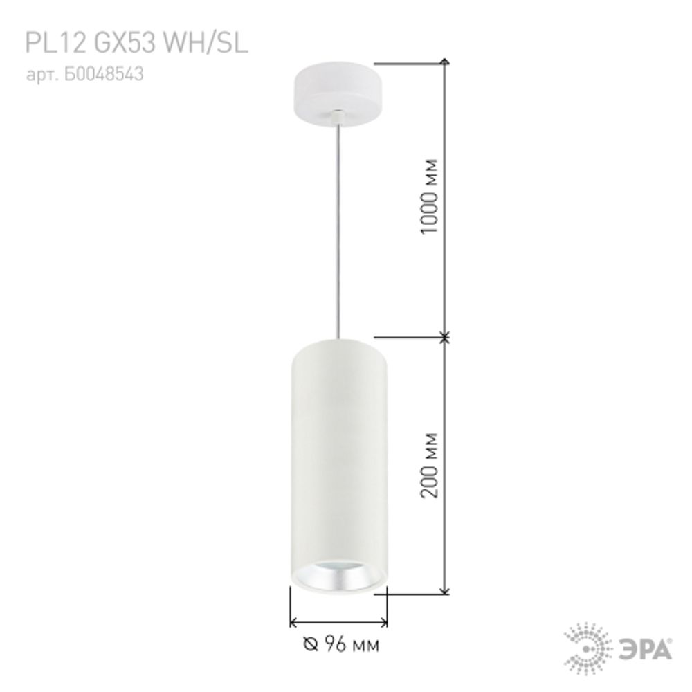 PL12 GX53 WH/SL Подсветка ЭРА Подвесной светильник под лампу GX53, алюминий, цвет белый+серебро (18/ | Подвесные светильники