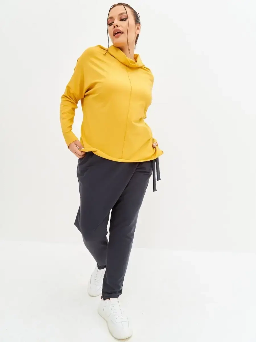 Штаны оверсайз на завязках с запахом большие размеры темно-серый