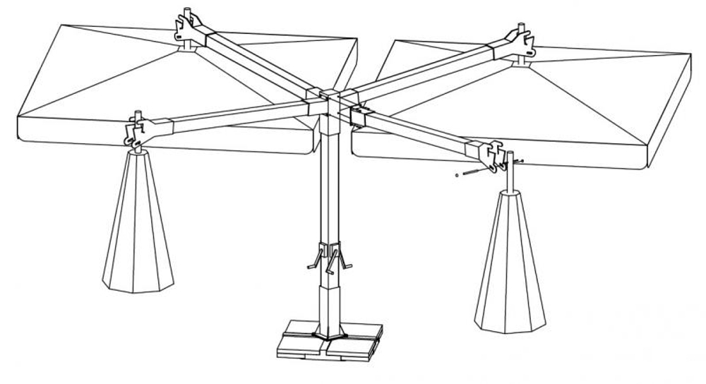 Зонт профессиональный четырехкупольный 6х6 м Scolaro Alu Poker Dark, антрацит, слоновая кость