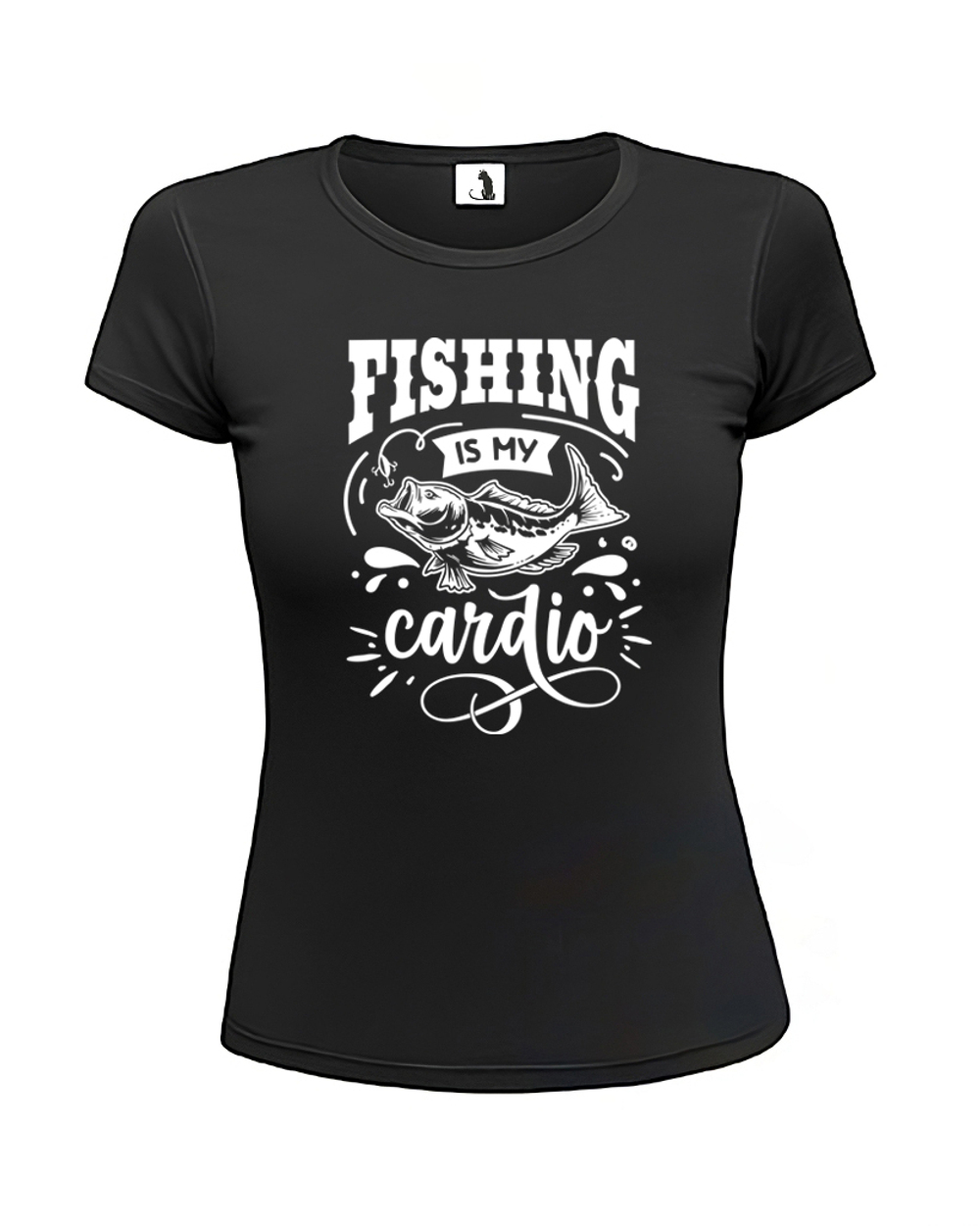 Футболка Fishing is my cardio женская приталенная черная