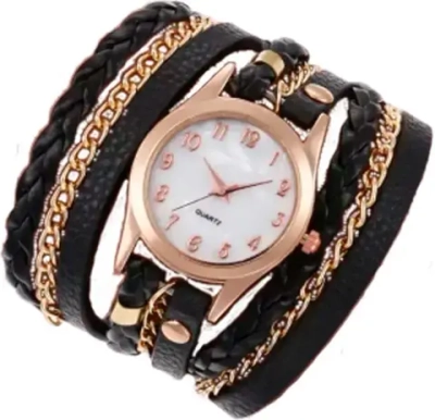 Часы наручные кварцевые на кожаном ремешке, золотистый/черный W420-08