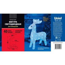 ULD-M3739-040-STA WHITE IP20 DEER Фигура светодиодная Олень. 36x32см. 40 светодиодов. Белый свет. Провод прозрачный. TM Uniel