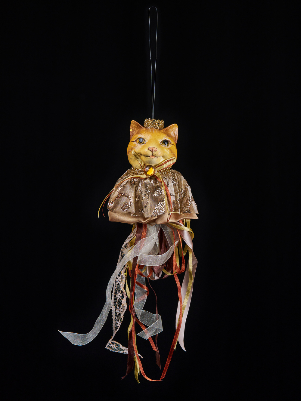 Елочная игрушка Принцесса-кошка 9х36см ChristmasDeLuxe светло-коричневая