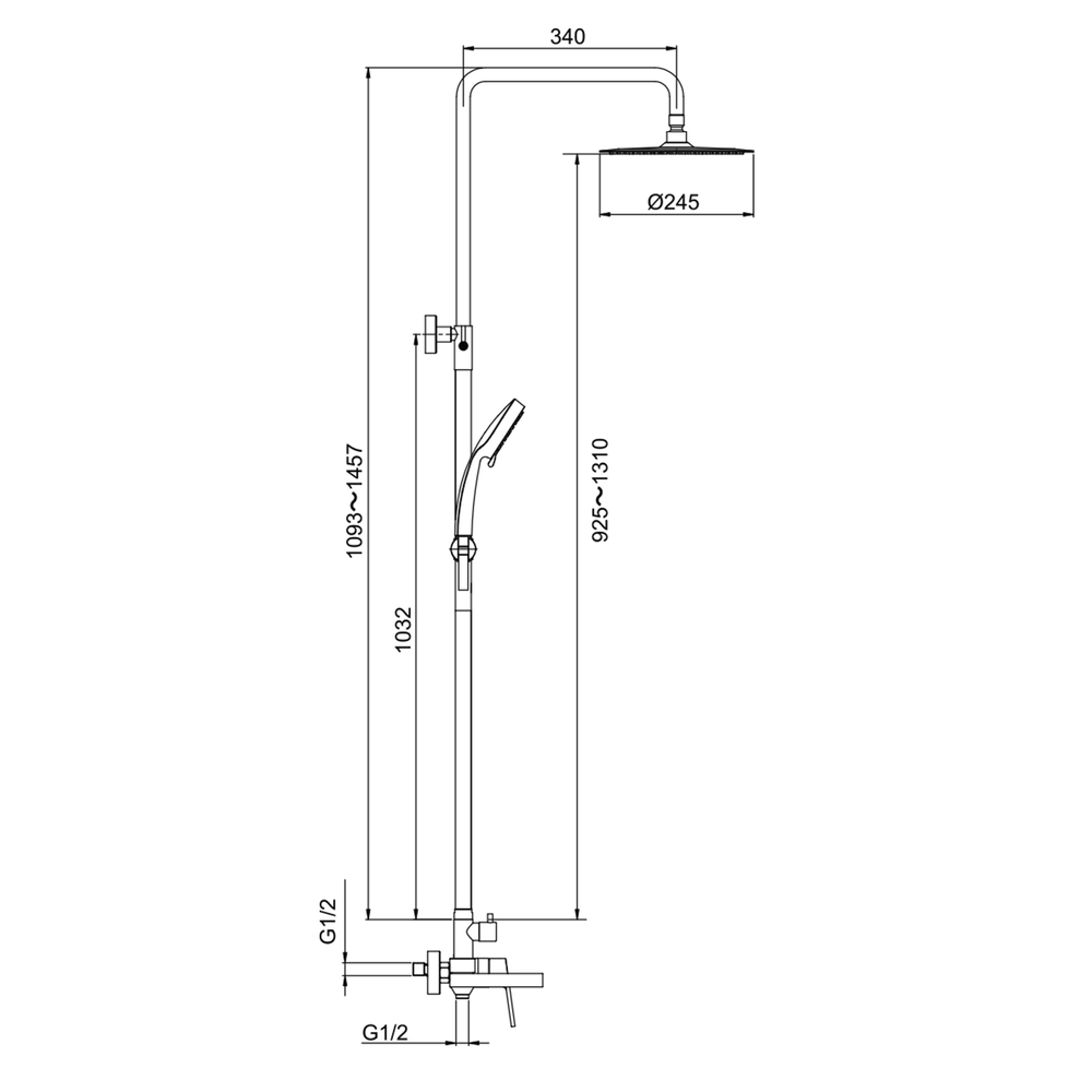 Душевая система 35к G2499-30 GAPPO нерж. сталь , лейка "Тропический душ" D245 САТИН