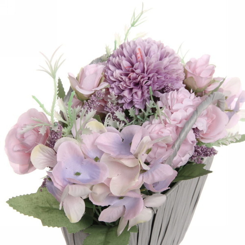 Цветочная композиция «Нежный аромат» 16*10*19см в корзинке, цвет сиренево-розовый