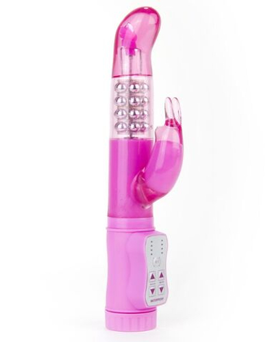Розовый перезаряжаемый вибратор Rabbit с клиторальным отростком - 22 см. (Цвет: розовый)