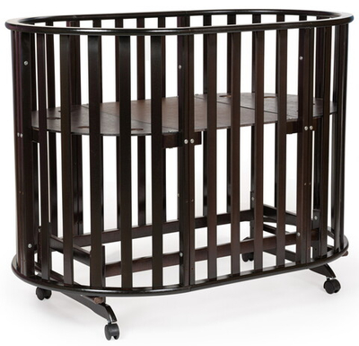 Кроватка-трансформер овальная Vikalex Лоди маятник на колёсах венге