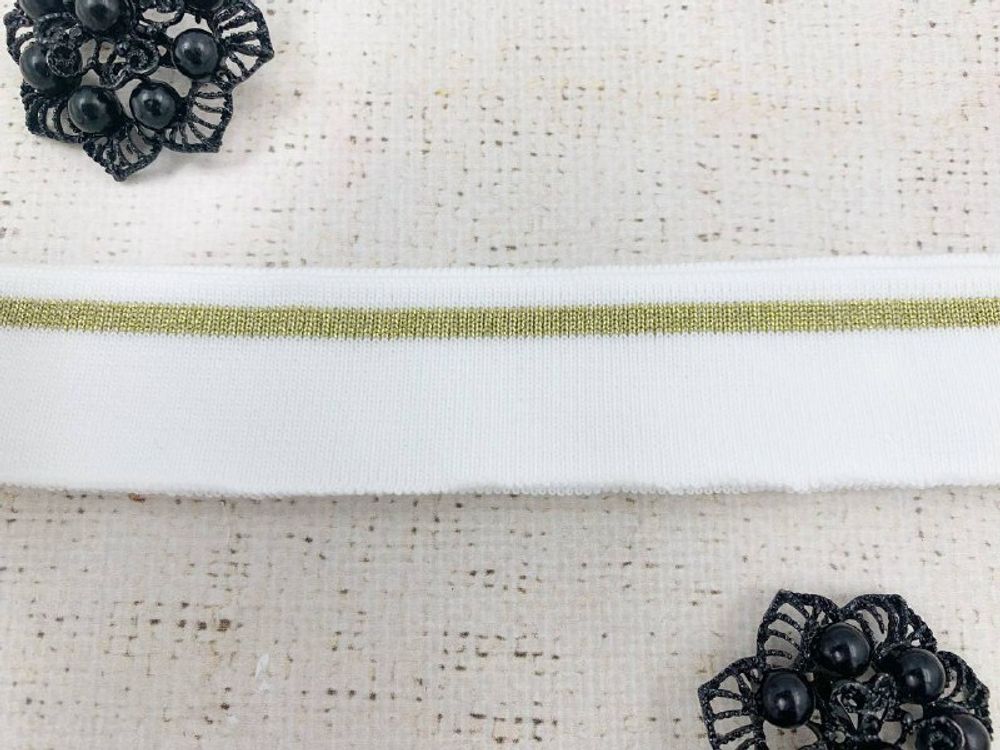 Подвязы трикотажные, ш. 3,5 см, L 120 см, белый с золотом
