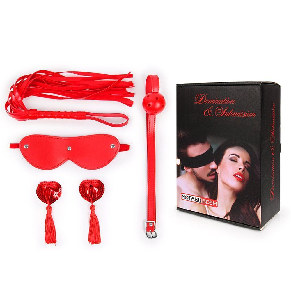 Пикантный набор БДСМ из 4 предметов в красном цвете (Цвет: красный)