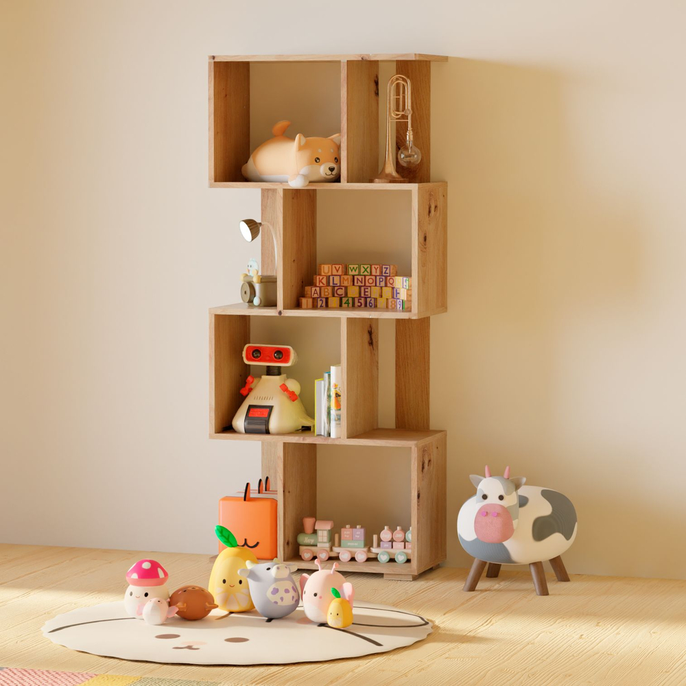 Стеллаж 60х30х142, Дален , деревянный напольный для игрушек и для книг, в детскую, цвет сонома, Dipriz