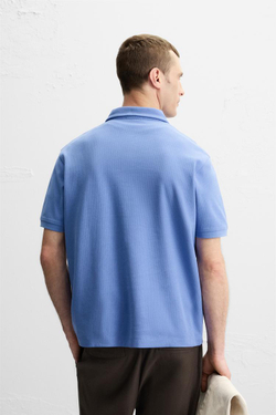 ZARA ПОЛО ИЗ РЕЛЬЕФНОЙ ТКАНИ, НЕБЕСНО-ГОЛУБОЙ