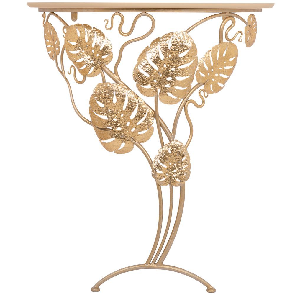 Консоль Monstera Deliciosa Glass (Монстера) Айвори Мраморное золото