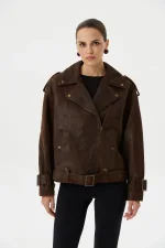 Косуха Oversize Vintage с ремешками, Коричневый