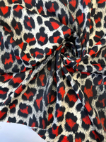 Вискоза с эластаном Roberto Cavalli песочная с красно-черным анималистичным принтом