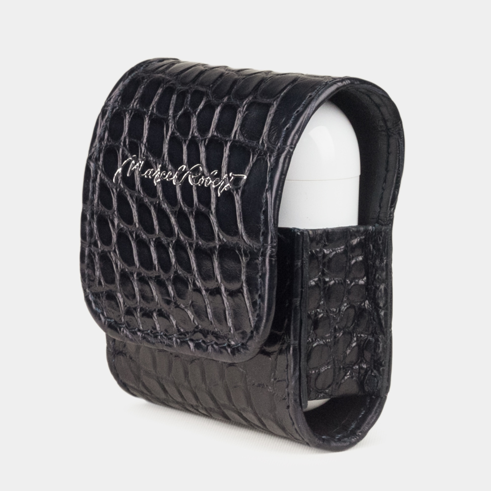 Чехол-держатель для наушников Petit Bisness из натуральной кожи аллигатора, темно-синего цвета