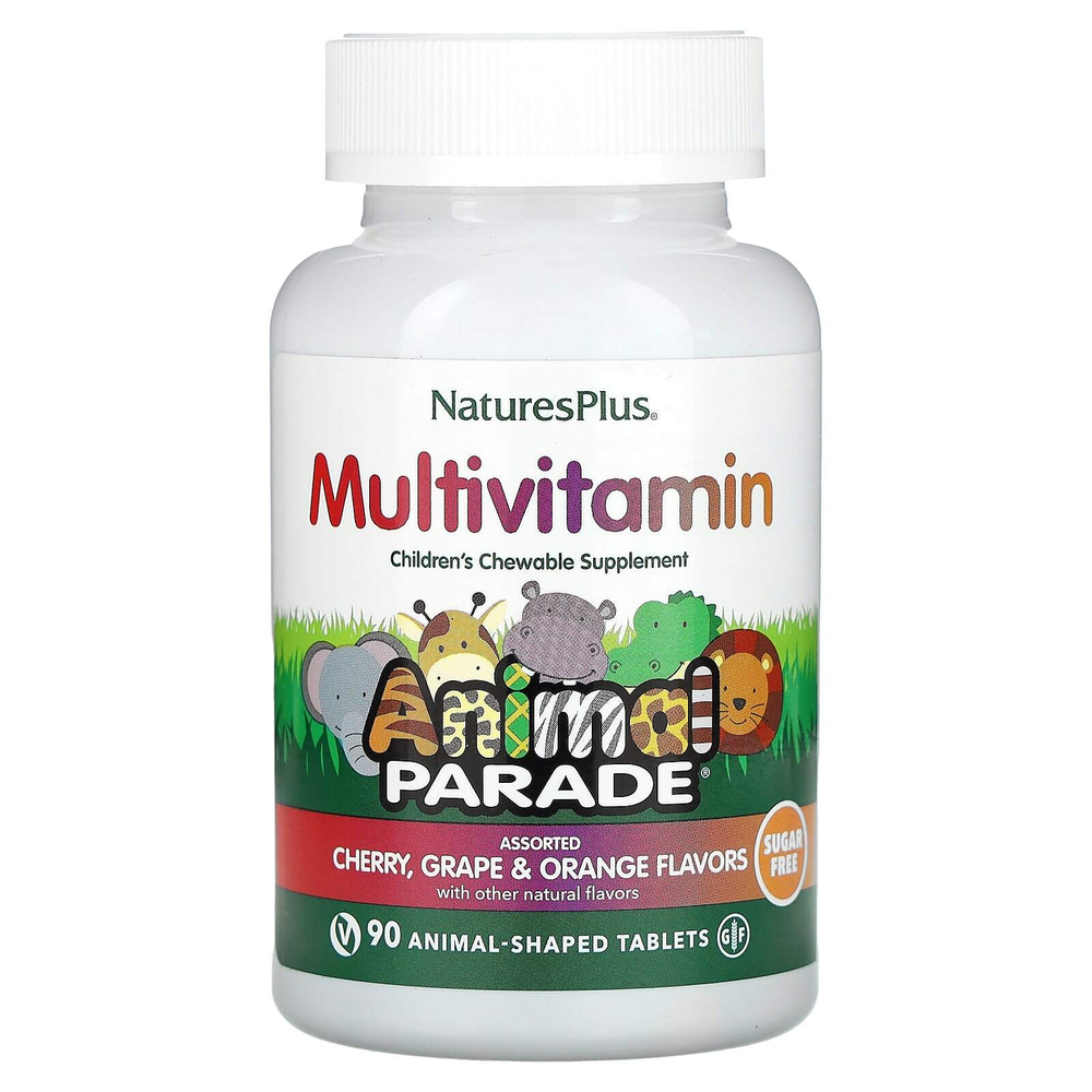NaturesPlus, Animal Parade, мультивитамины, жевательная добавка для детей, со вкусом вишни, винограда и апельсина, 90 таблеток в форме животных