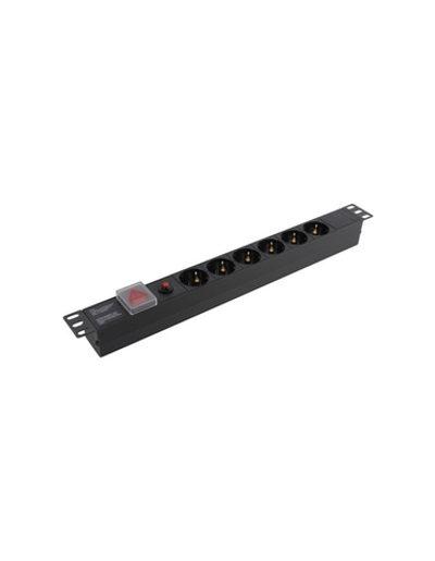 Exegate EX280830RUS Блок розеток ExeGate ServerPro PDU-19H605 Al-6S-C14-SW-O, 19",1U,алюм, 6Schuko, С14, защ перегр