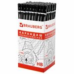 Карандаш чернографитный BRAUBERG, 1 шт., "Touch line", НВ, без резинки, корпус черный, заточенный, 180621