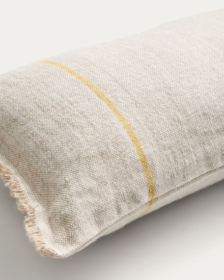 Чехол для подушки Lidore из бежевого льна с желтыми полосами, 30 x 50 см