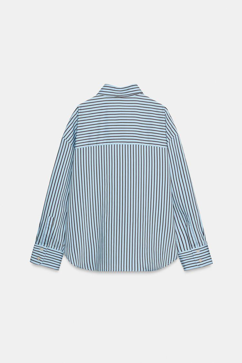 ZARA РУБАШКА ОВЕРСАЙЗ ИЗ ПОПЛИНА В ПОЛОСКУ, СИНИЙ/БЕЛЫЙ