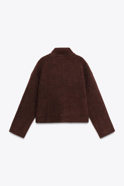 ZARA КАРДИГАН С ВОРОТНИКОМ-СТОЙКОЙ, КОРИЧНЕВЫЙ