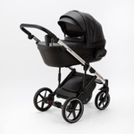 Детская универсальная коляска Adamex LUMI SE Deluxe L-SA504 (2в1) Черная экокожа, хромированная рама