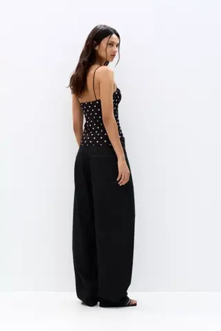 PULL&BEAR Топ с бретельками в горошек, черный