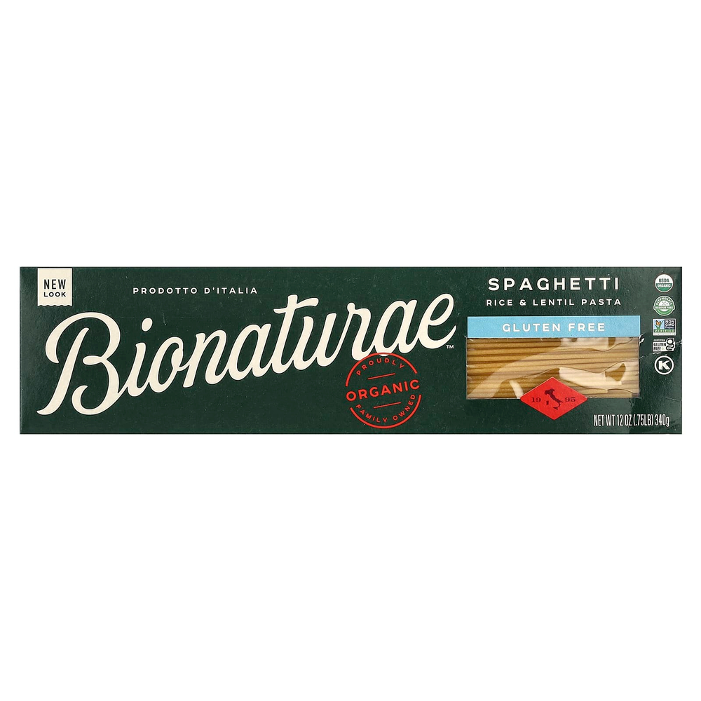Bionaturae, Органическая паста из риса и чечевицы без глютена, спагетти, 340 г (12 унций)