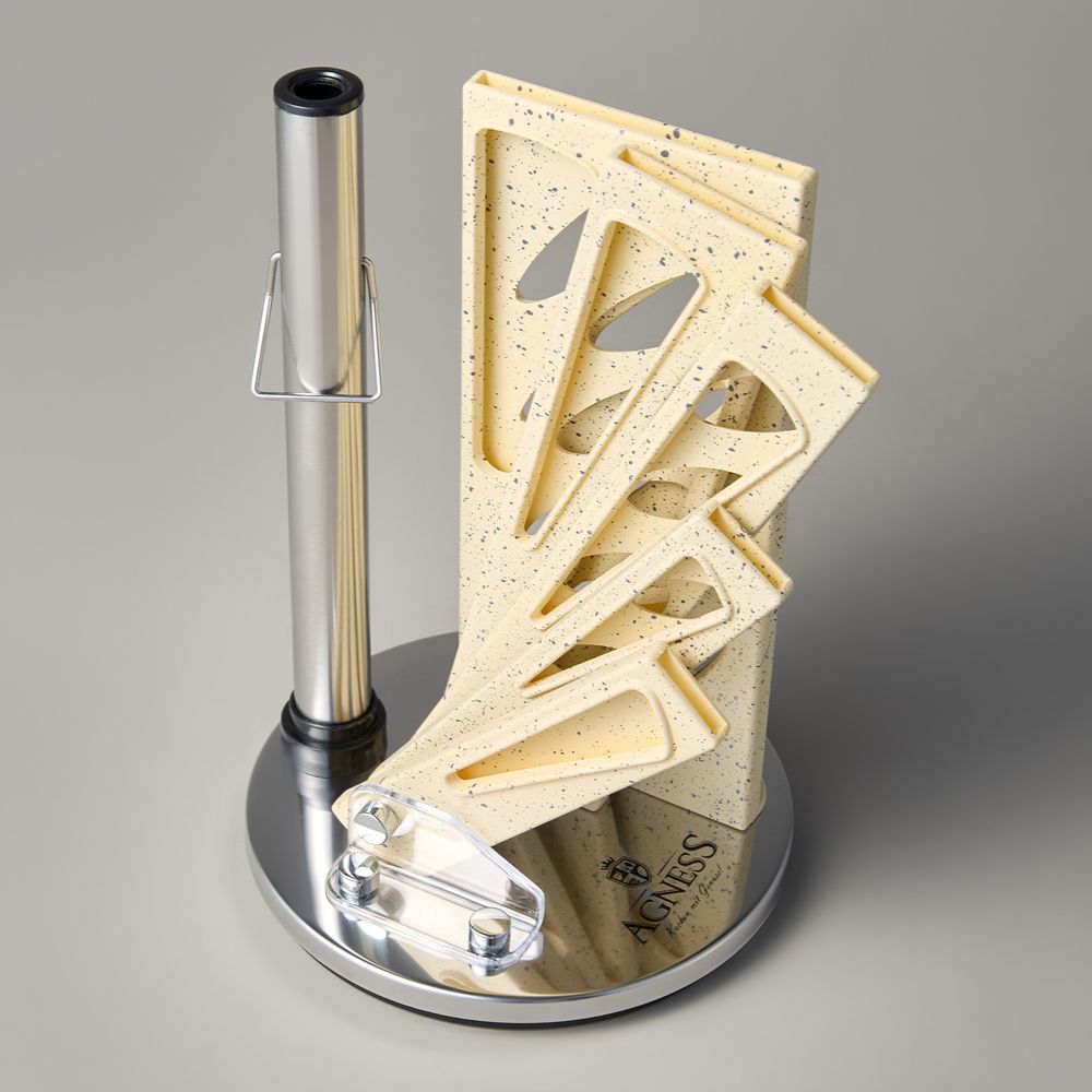 НАБОР НОЖЕЙ AGNESS С НОЖНИЦАМИ И МУСАТОМ НА ПЛАСТИКОВОЙ ПОДСТАВКЕ, 8 ПРЕДМЕТОВ (КОР=6НАБОР.)