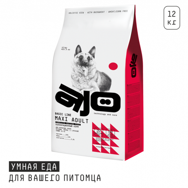 Сухой корм AJO Dog Maxi Adult для взрослых собак крупных пород с гречкой