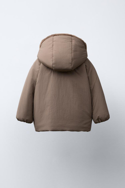 ZARA НЕПРОМОКАЕМОЕ СТЕГАНОЕ ПАЛЬТО С БАНТАМИ, СЕРОВАТО-КОРИЧНЕВЫЙ