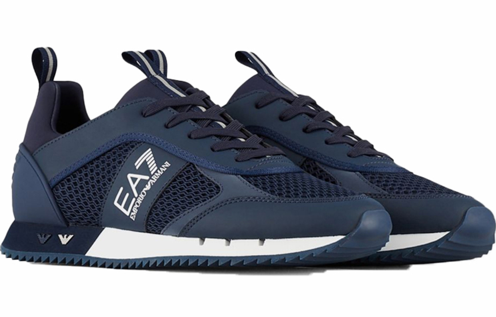 EMPORIO ARMANI Armani polyester (polyester fiber) mesh lace-up shock absorption, non-slip, wear-resistant low-cut casual shoes for men and women the same navy blue