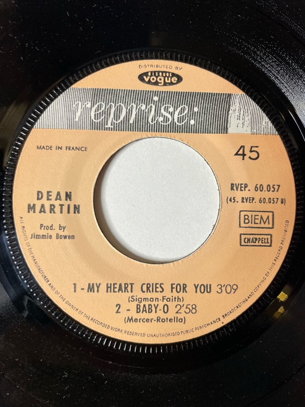 Винтажная виниловая пластинка LP Dean Martin The Door Is Still Open To My Heart (France 1965) 7 дюймов
