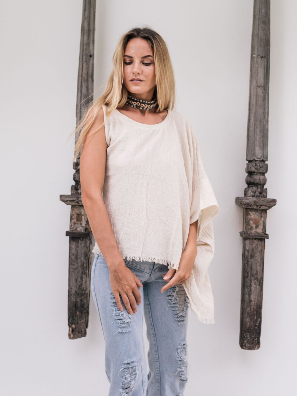 Асимметричный бохо-топ молочный