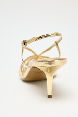 ZARA ТУФЛИ-МЮЛИ С МЕТАЛЛИЧЕСКИМ БЛЕСКОМ НА ВЫСОКОМ КАБЛУКЕ, ЗОЛОТИСТЫЙ