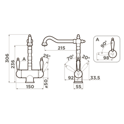 Смеситель для кухни Omoikiri Amagasaki-G Золото 4994019 схема