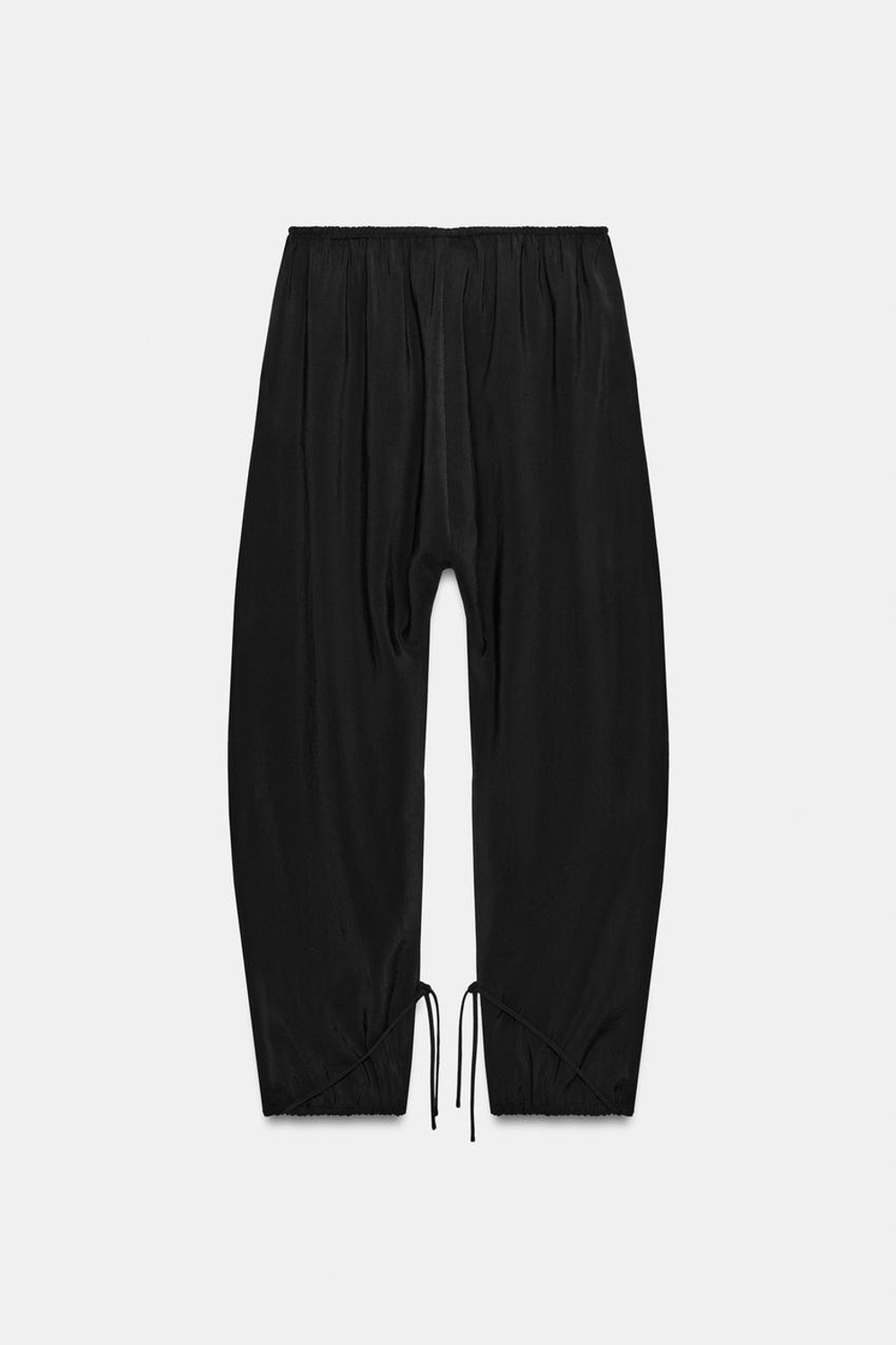 ZARA БРЮКИ BAGGY С ЛЕНТАМИ, ЧЕРНЫЙ