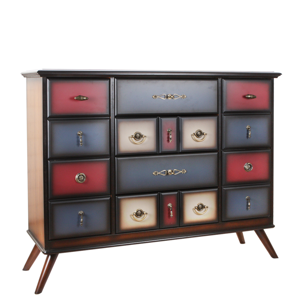 Комод Пандора - 2 с 4 ящиками и 2 полками Орех mix