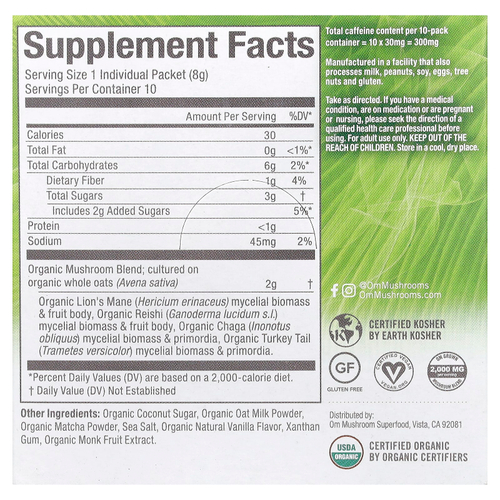 Om Mushrooms, Смесь маття латте с грибами, 10 пакетиков по 0,28 унции (8 г) каждый