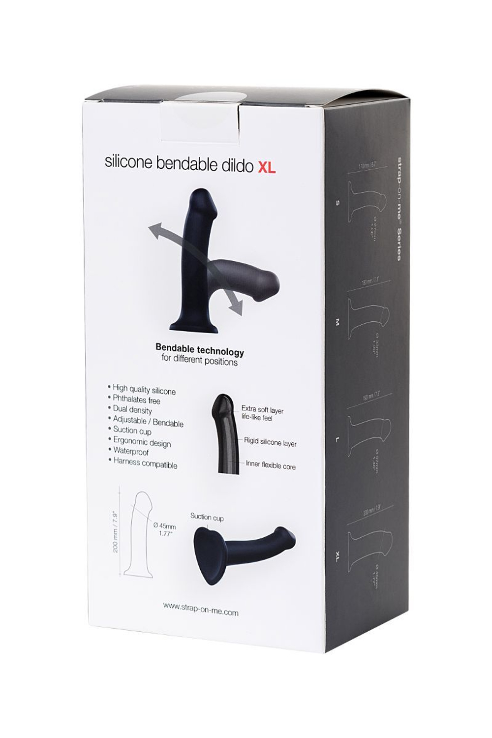 Черный фаллос на присоске Silicone Bendable Dildo XL - 20 см.