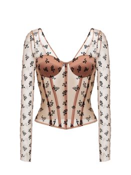 Топ корсетного типа из сетки с цветочным принтом