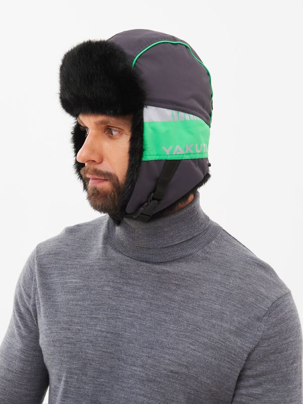 Шапка ушанка зимняя Yakutia цвет Тёмно-серый ткань Galaxy Breathable иск. мех Норка