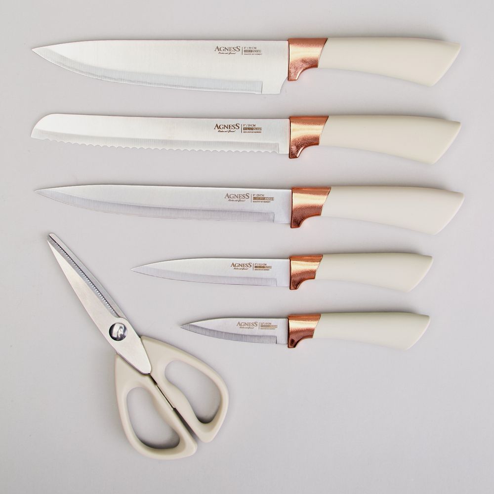 НАБОР НОЖЕЙ AGNESS НА ПЛАСТИКОВОЙ ПОДСТАВКЕ, 7 ПРЕДМЕТОВ