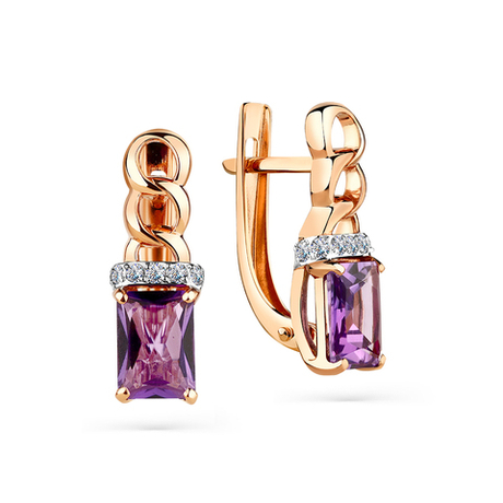 Серьги из золота 585 пробы с Аметистом и Фианит
