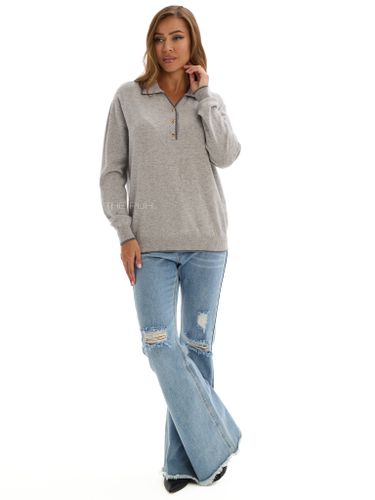 Светло-серое поло с длинным рукавом из шерсти