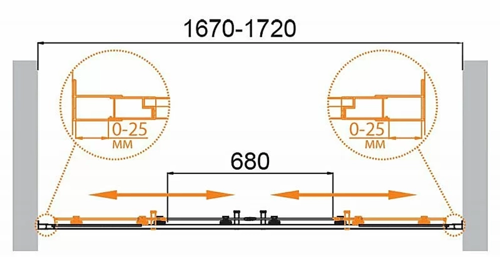 Душевая дверь Cezares MOLVENO-BF-2-170-C-GM-IV оружейная сталь