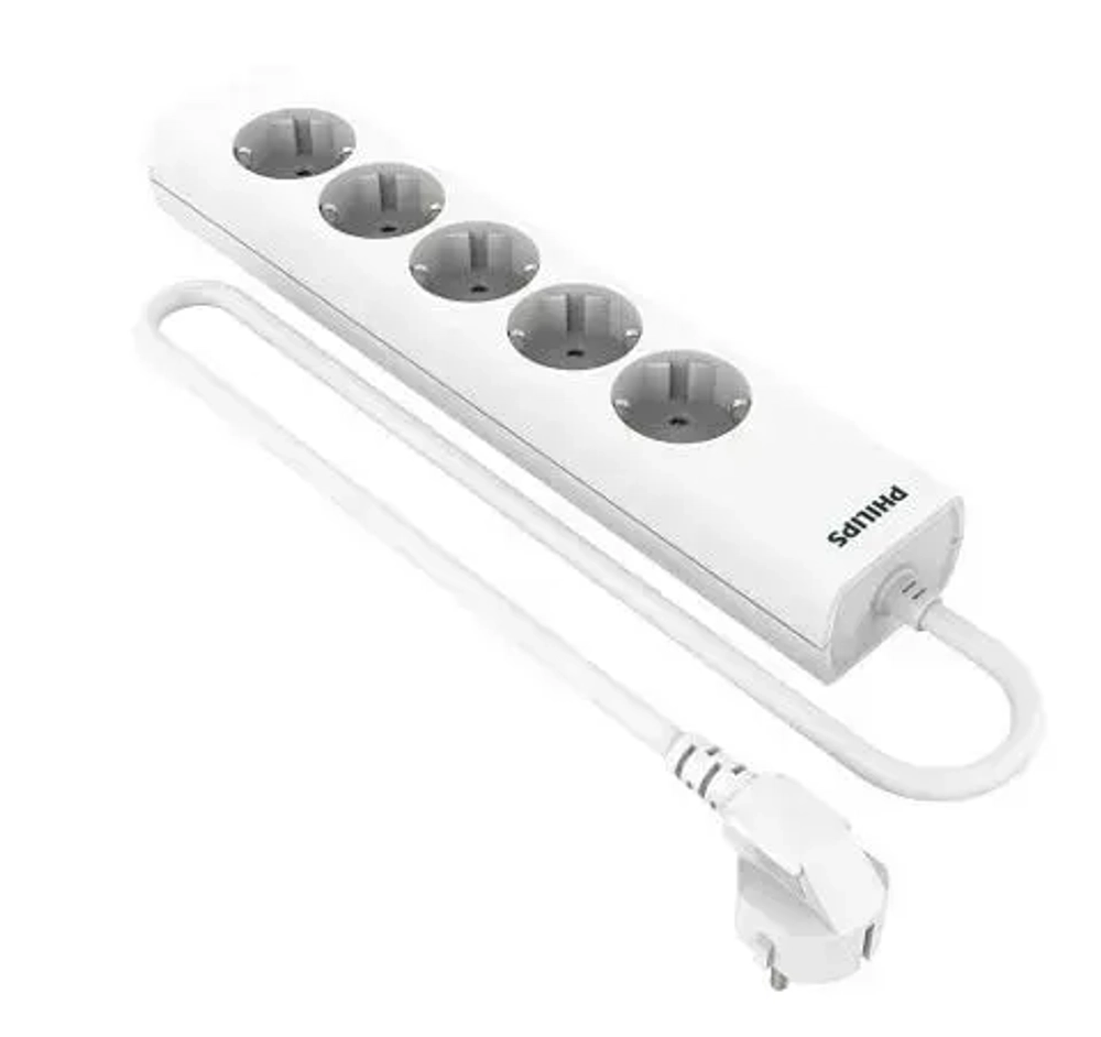 Сетевой удлинитель Philips CHP1152WA/56 с пятью стандартными розетками EU, с заземлением, 2 м, белый