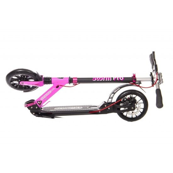 Складной двухколёсный самокат Micar Storm Pro 200 мм с двумя амортизаторами и ручным дисковым тормозом, черно-розовый